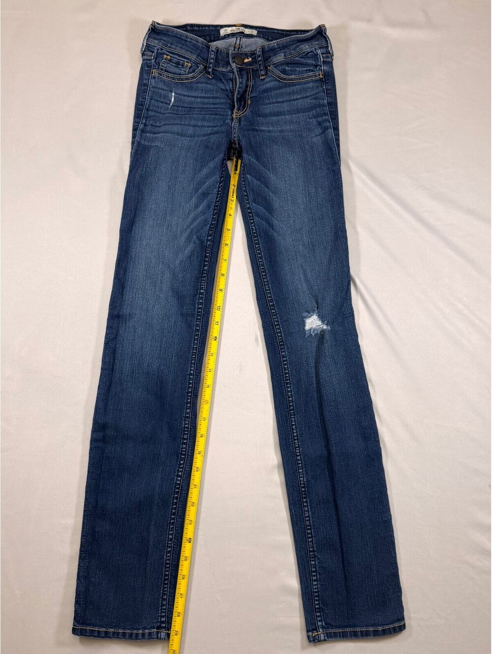 Hollister Womens W24 L32 Skinny Jeans Dark Wash Stretch Distressed Knee
